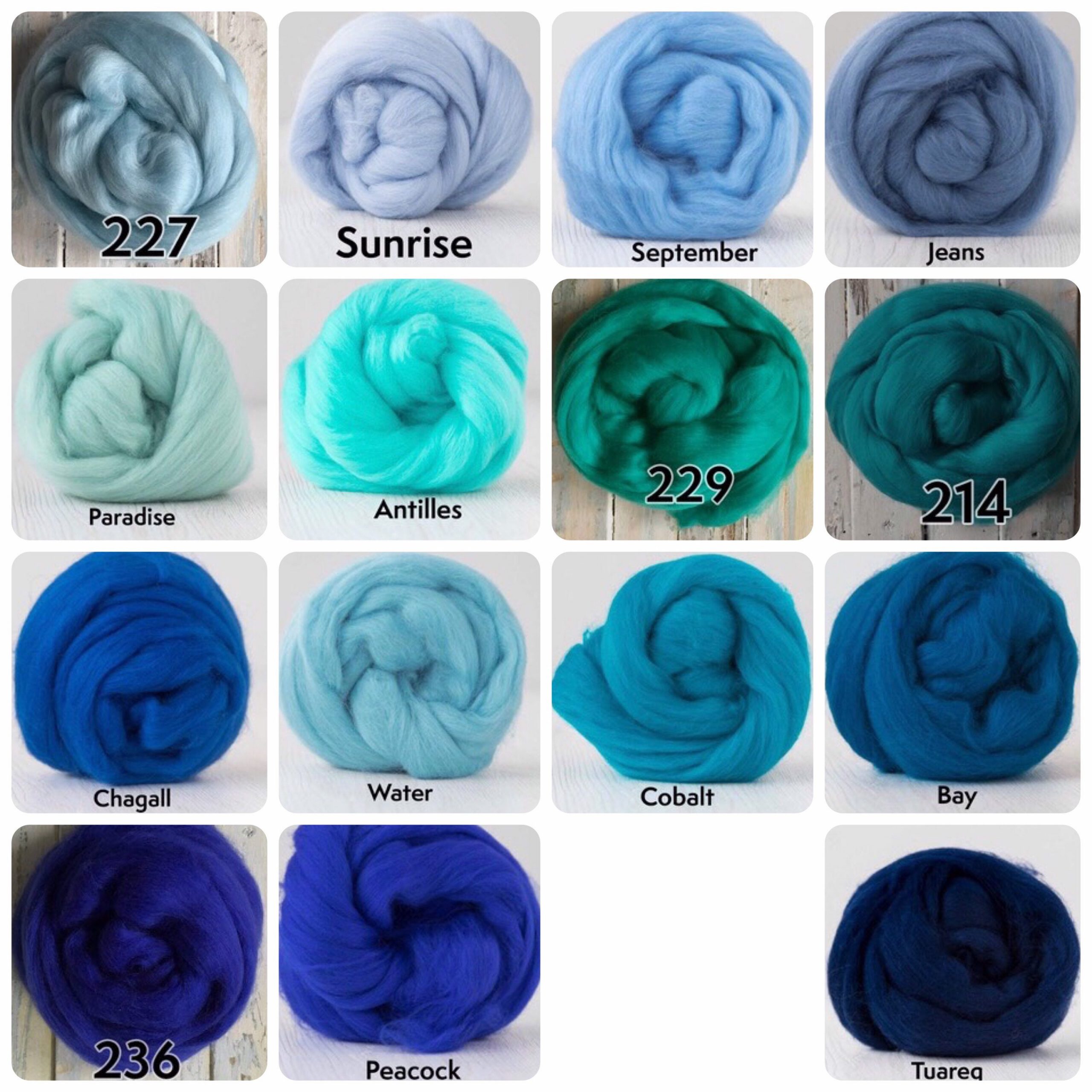Blues | Extrafine Merino Wool Roving (Top), 18-19 Micron, 50 gr. (1.76 oz). For Wet Felting, Nuno Felting, Needle Felting, Spinning. - Image 1