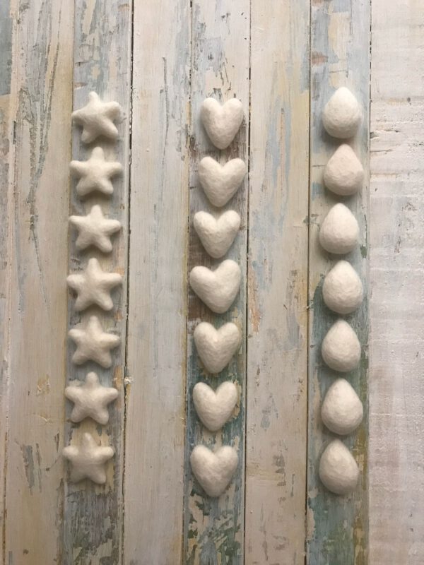 Felt Heart or Star or Drop – 100% Wool – Natural Colour – Great for Dyeing